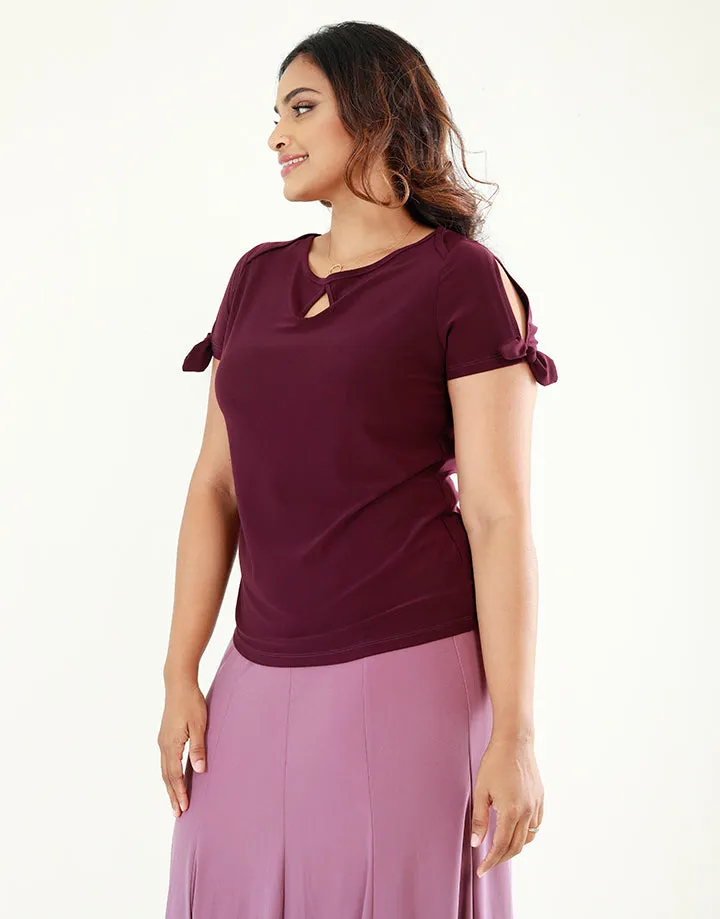 Tie-Up Sleeves Blouse with Keyhole Opening