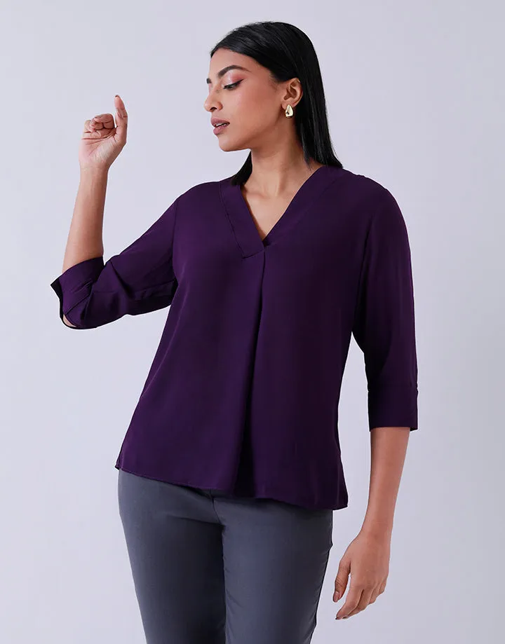 V-Neck Blouse with Front Pleat