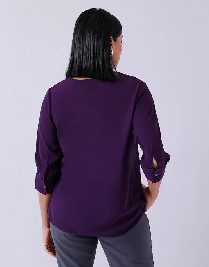 V-Neck Blouse with Front Pleat