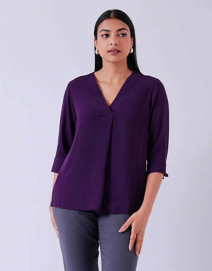 V-Neck Blouse with Front Pleat