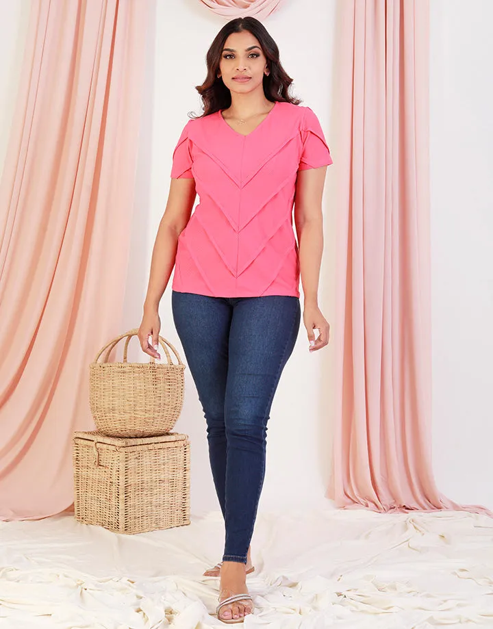 V-Neck Top with Pintucks Details