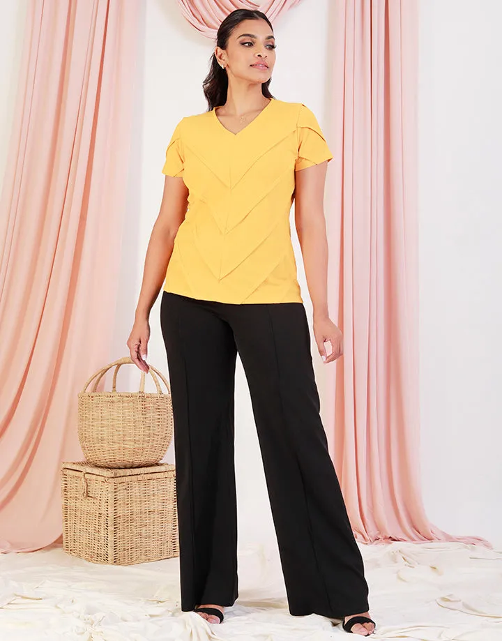 V-Neck Top with Pintucks Details