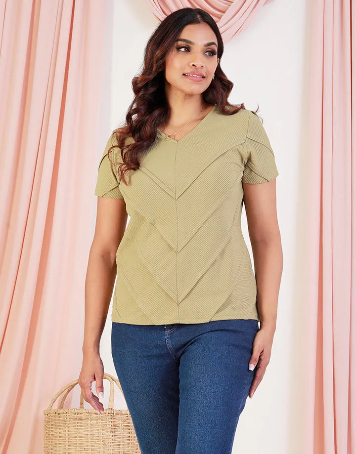 V-Neck Top with Pintucks Details