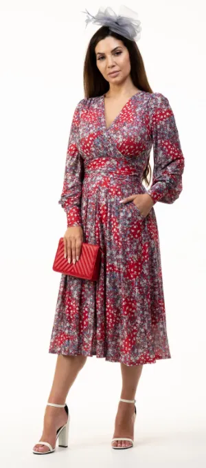 Vanessa Red Floral Midi Dress