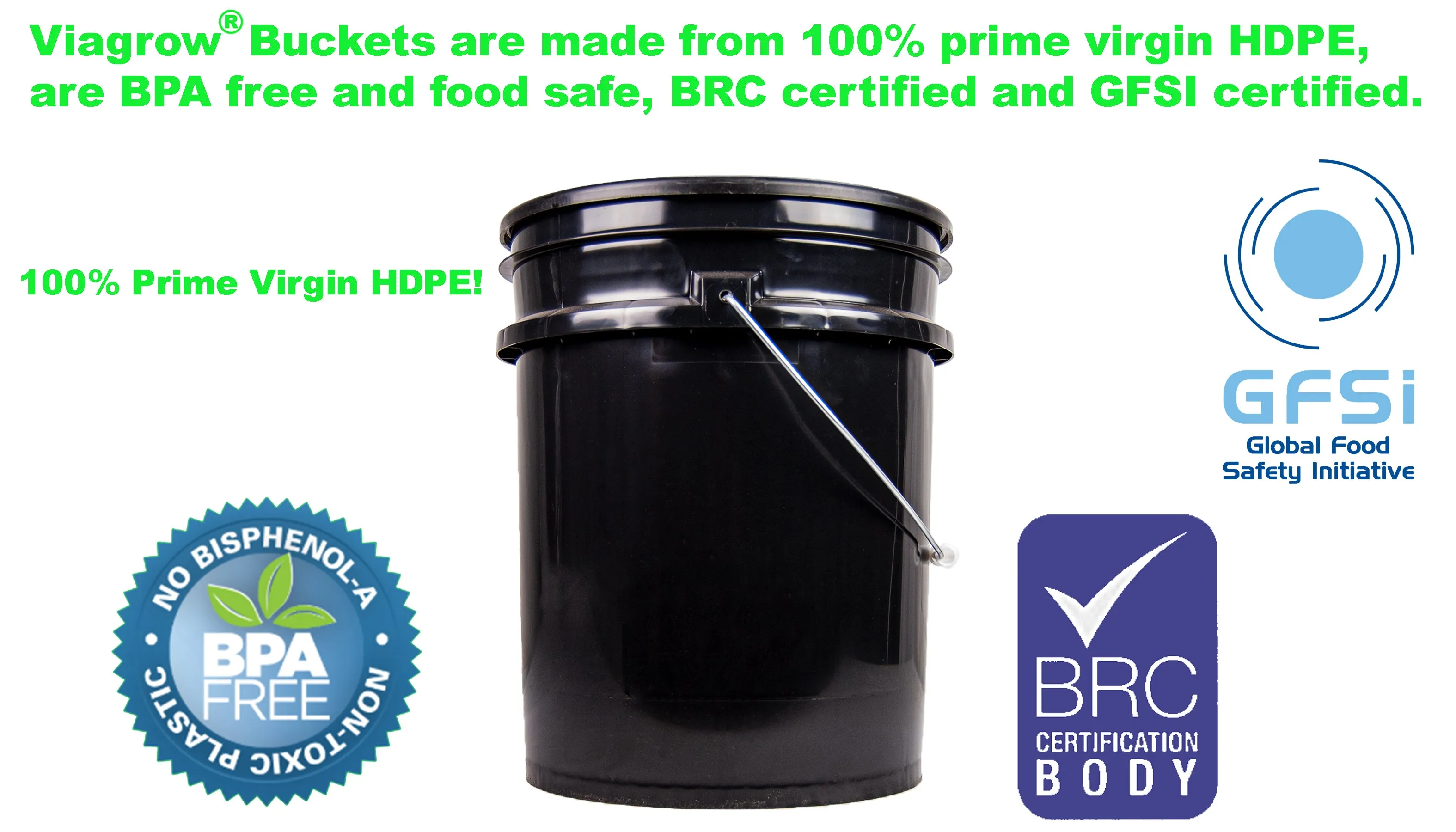 Viagrow Hydroponic Bucket, 4-Site, Black