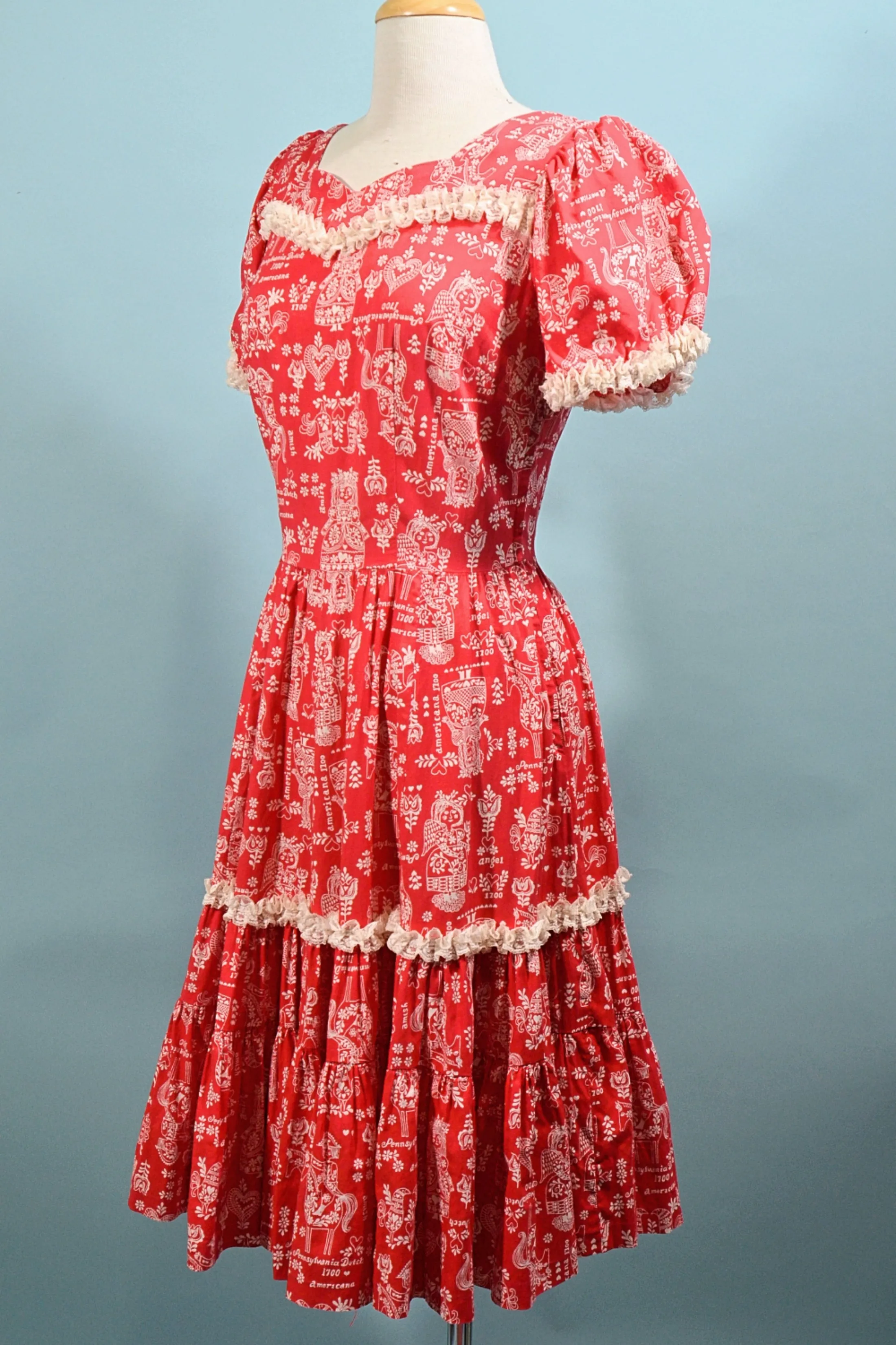 Vintage 50s Novelty Print Rockabilly Americana Square Dance Mini Dress M