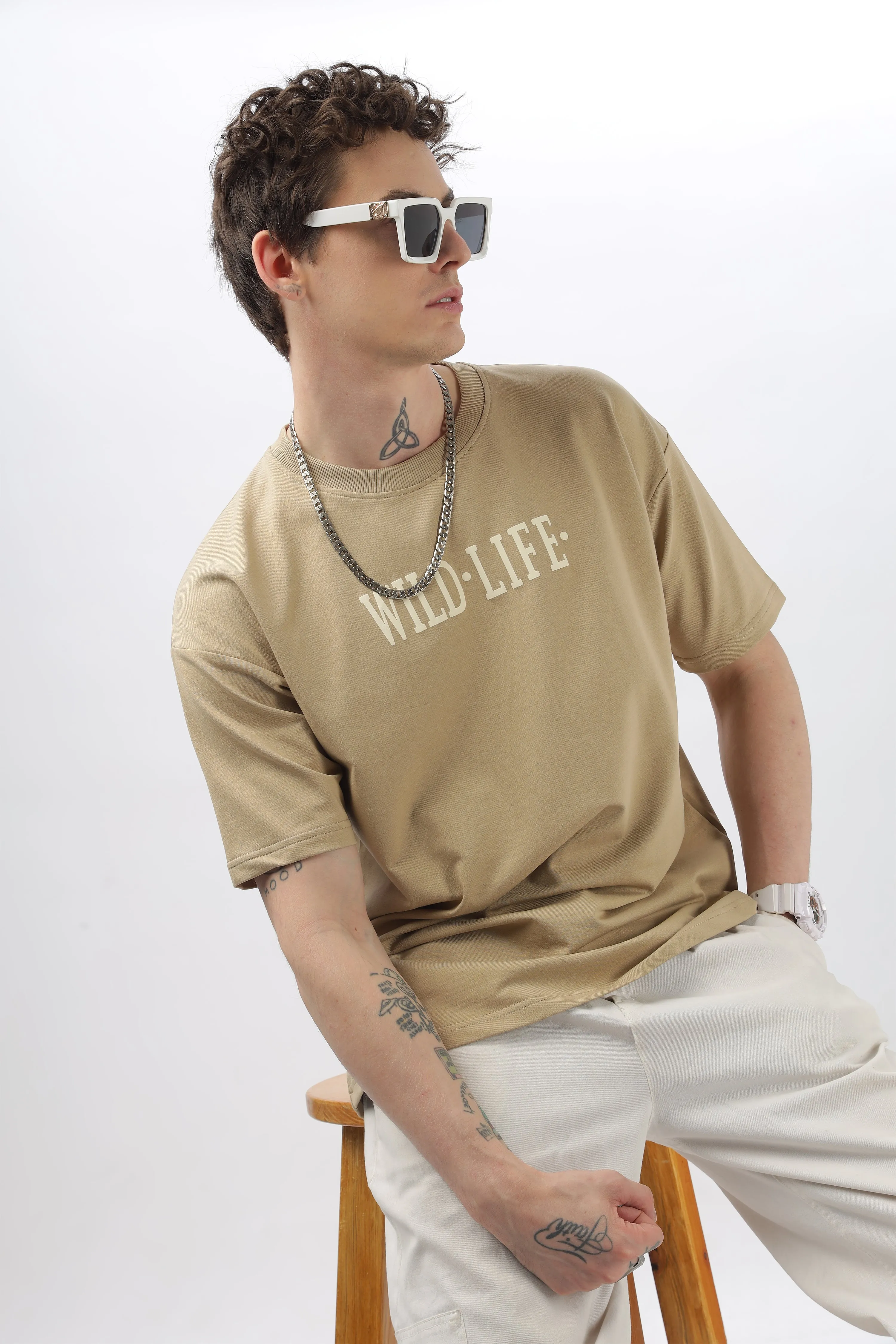 Wild Life Printed Beige T-shirt