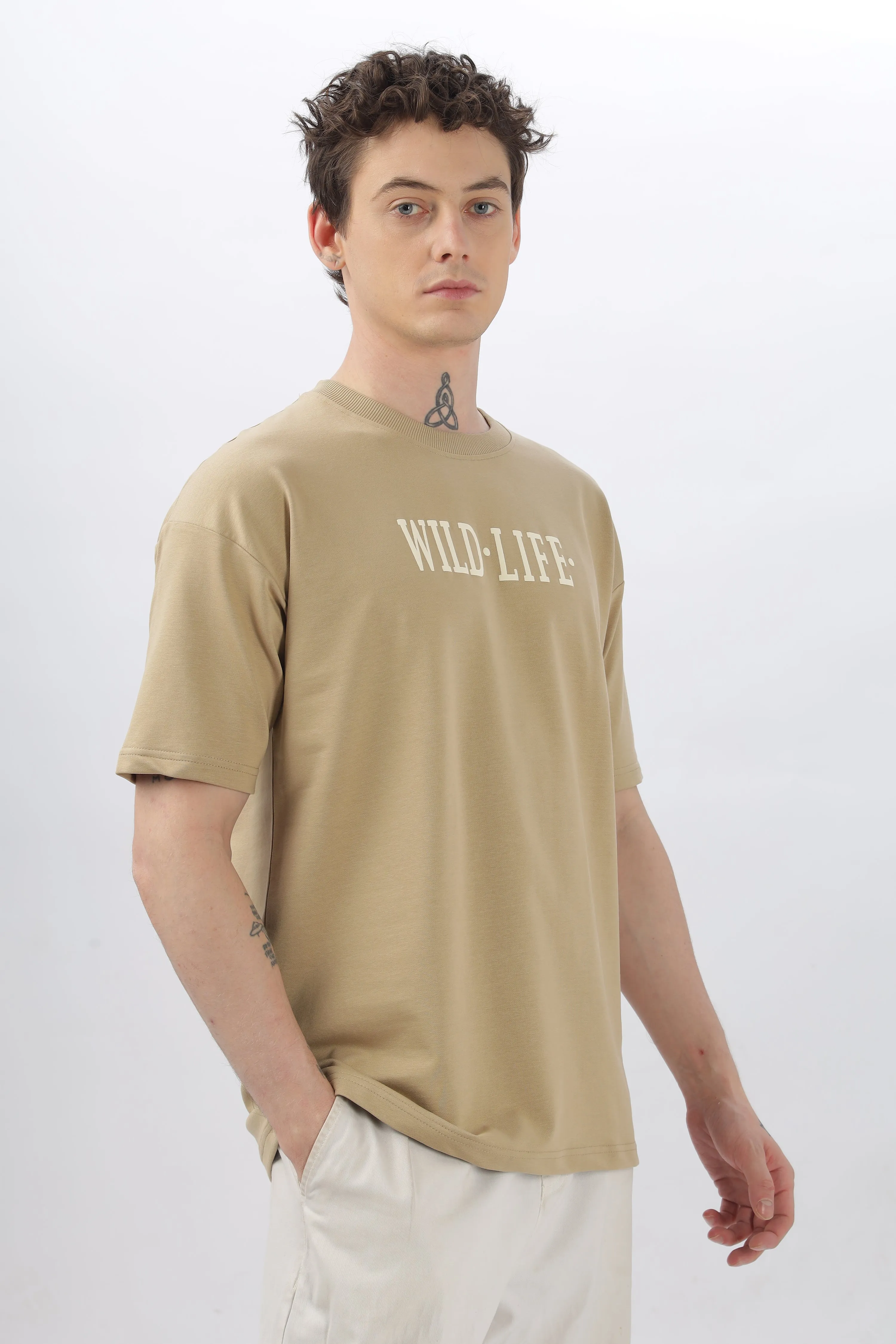 Wild Life Printed Beige T-shirt