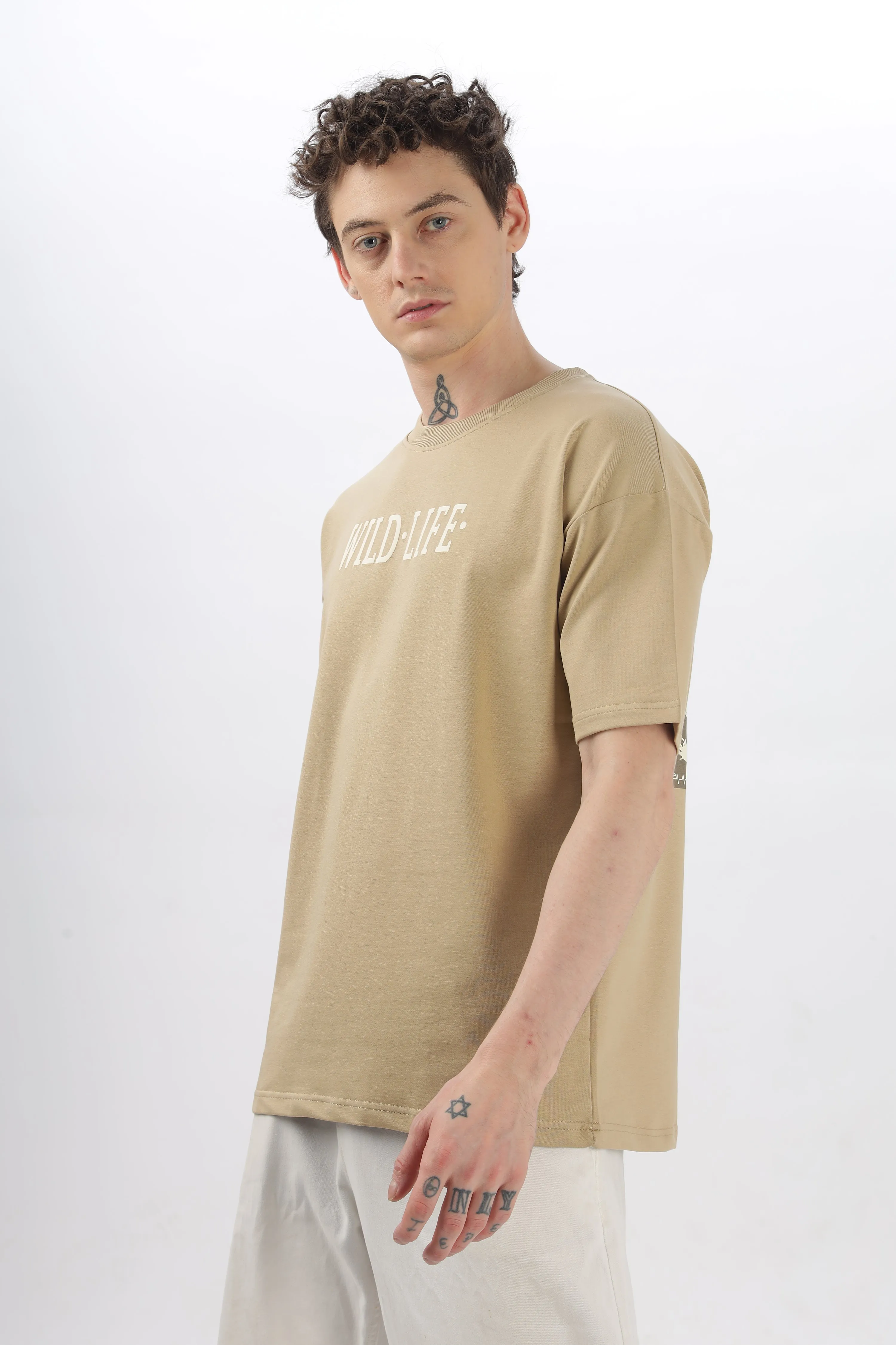 Wild Life Printed Beige T-shirt