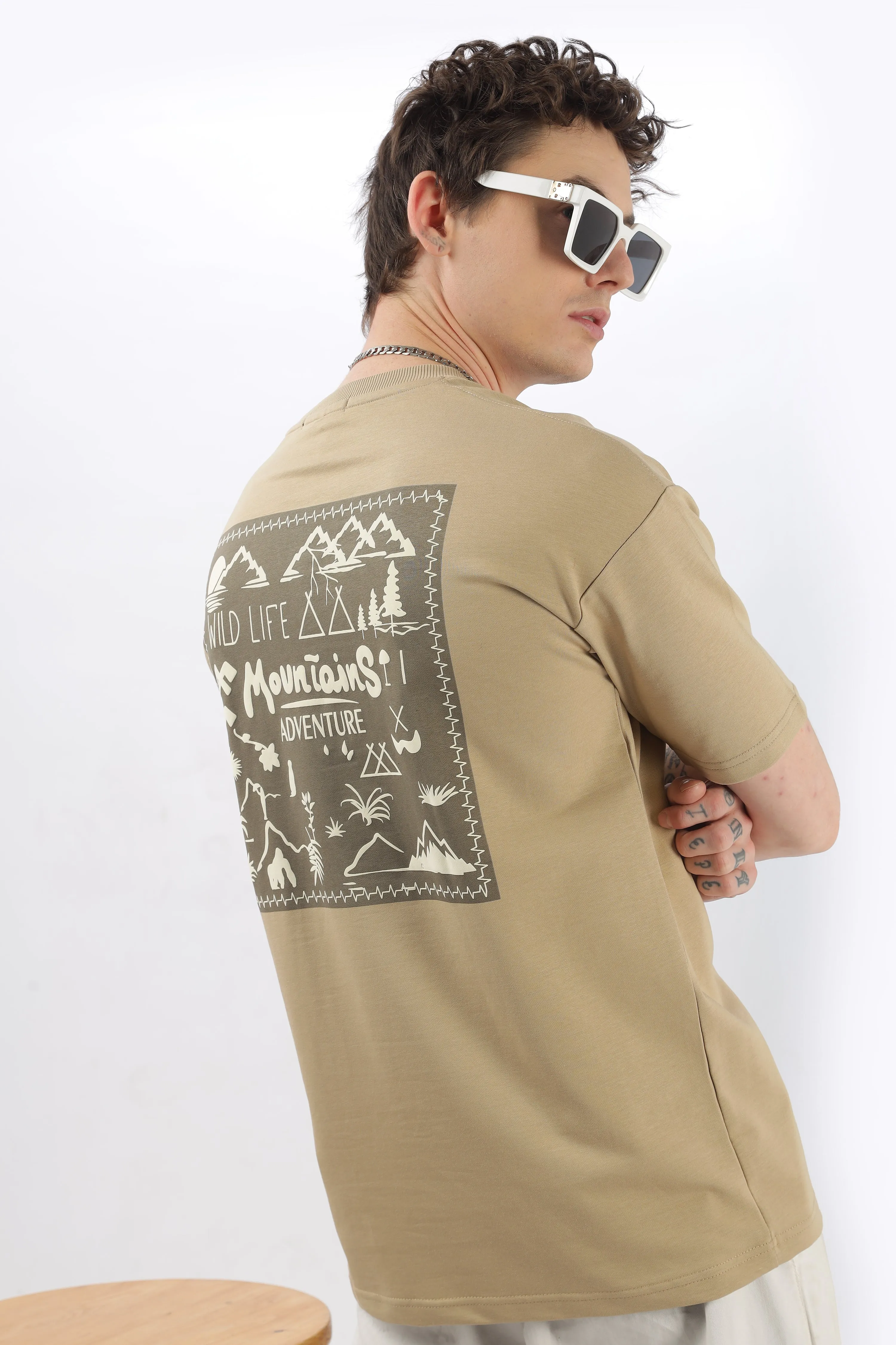 Wild Life Printed Beige T-shirt