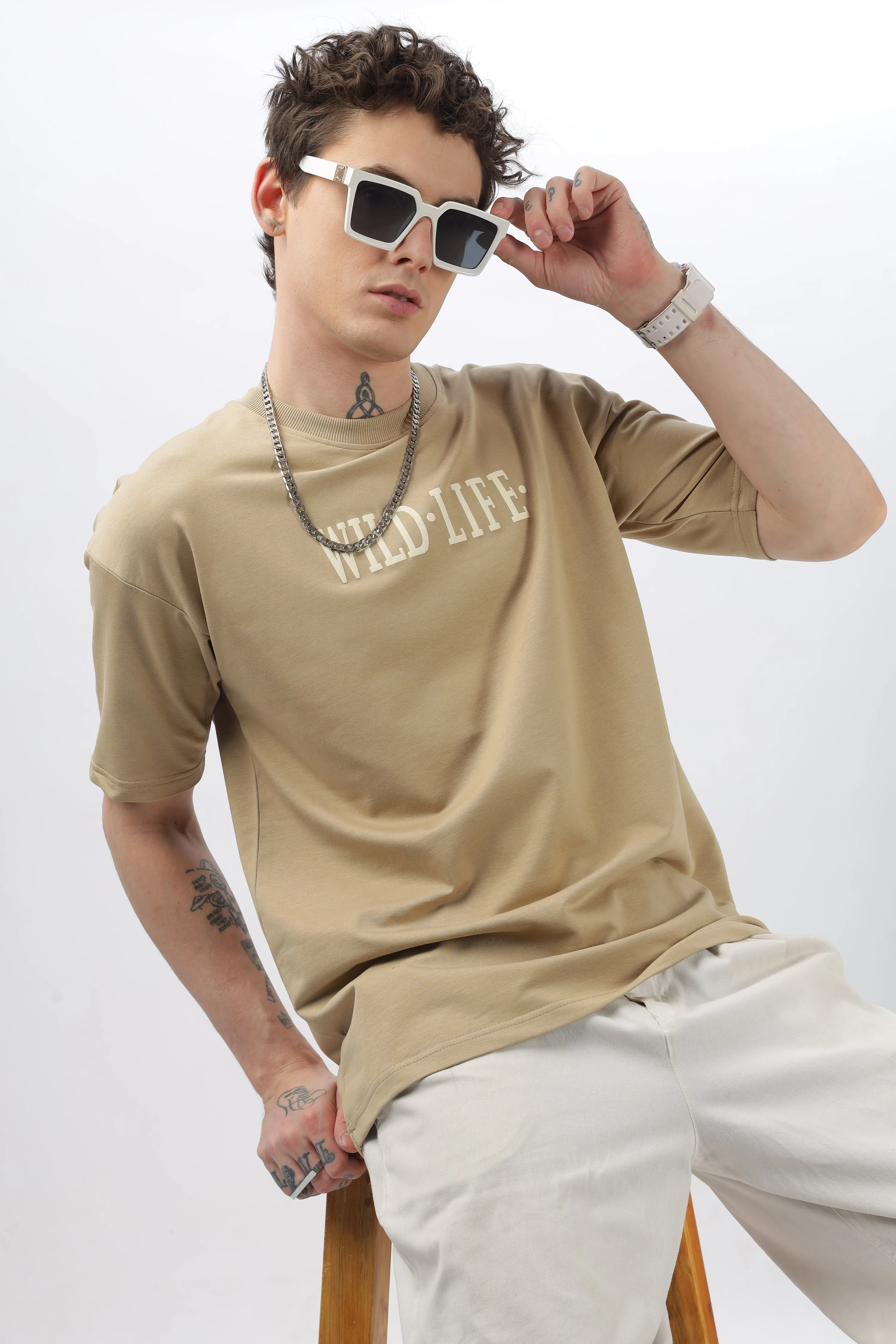 Wild Life Printed Beige T-shirt