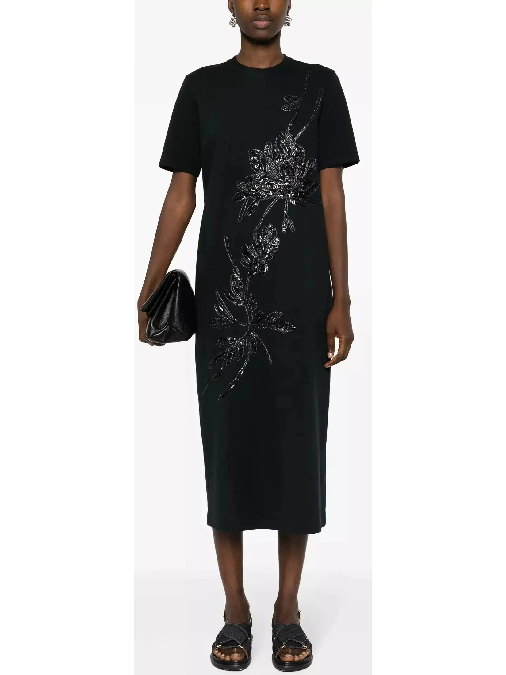 Women’s Black Sequin-Embellished Midi T-Shirt Dress