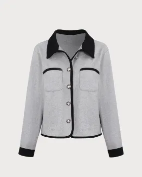 Women's Grey Splicing Single-Breasted Pocket Jacket