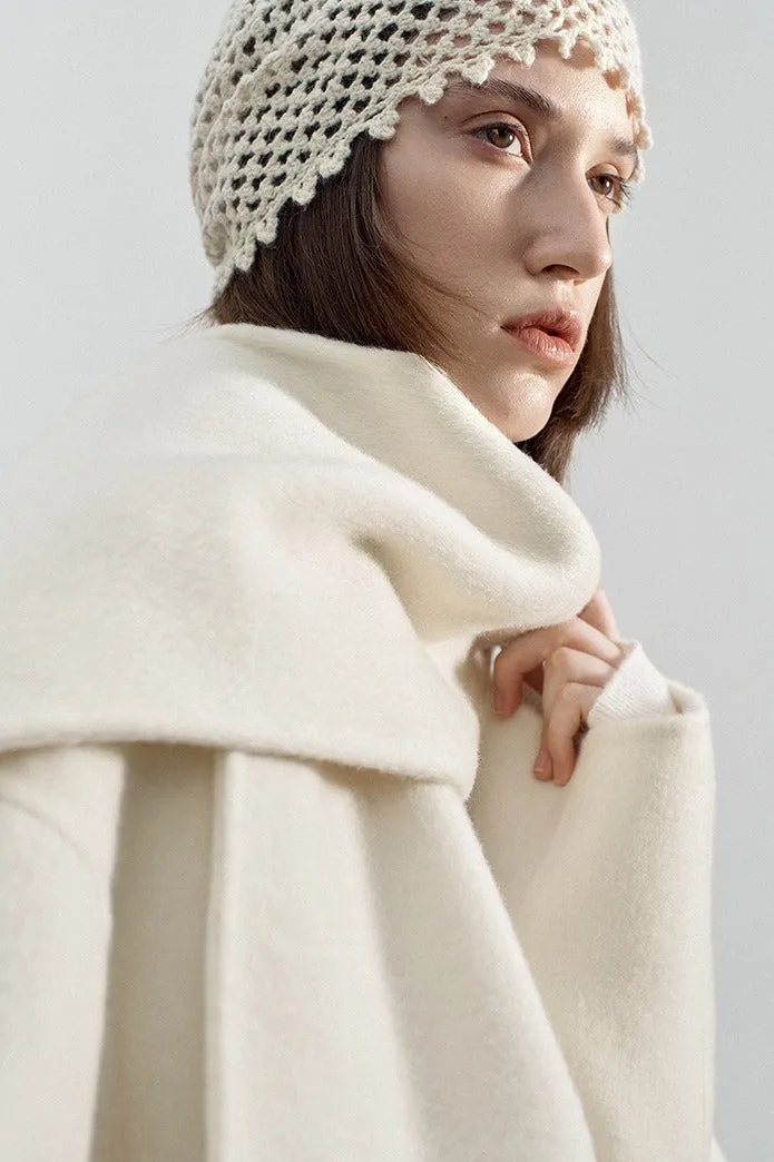 Wool blend double-sided fabric scarf collar jacket | 2 color